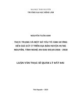 Thực trạng và một số yếu tố ảnh hưởng đến giá đất ở trên địa bàn huyện hưng nguyên, tỉnh nghệ an giai đoạn 2016 – 2018 