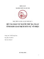 TIỂU LUẬN LUẬT DÂN SỰ BẢO VỆ NGƯỜI THỨ BA NGAY TÌNH KHI GIAO DỊCH DÂN SỰ VÔ HIỆU