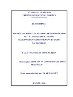 Luận văn thạc sĩ tìm hiểu ảnh hưởng của mật độ và phân bón đến năng suất và chất lượng hạt giống lúa khang dân nguyên chủng vụ xuân 2006 tại thanh hoá 