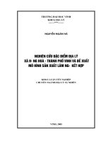 Nghiên cứu đặc điểm địa lí xã hưng hòa thành phố vinh và đề xuất mô hình sản xuất lâm ngư kết hợp    