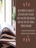 QUAN điểm của ĐẢNG về xây DỰNG nền văn hóa VIỆT NAM TIÊN TIẾN đậm đà bản sắc dân tộc TRONG THỜI kỳ đổi mới VAI TRÒ của THANH NIÊN TRONG hội NHẬP văn hóa THẾ GIỚI HIỆN NAY 