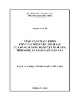 Nâng cao chất lượng công tác kiểm tra, giám sát của đảng ở đảng bộ huyện nam đàn, tỉnh nghệ an giai đoạn hiện nay 