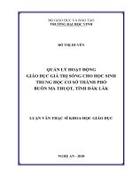 Quản lý hoạt động giáo dục giá trị sống cho học sinh trung học cơ sở thành phố buôn ma thuột, tỉnh đắk lắk 