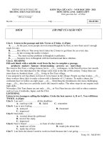 Đề thi giữa học kì 1 môn Tiếng Anh lớp 9 năm 2020-2021 có đáp án - Trường THCS Nguyễn Huệ