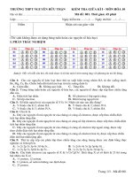 Đề thi giữa học kì 1 môn Hóa học lớp 10 năm 2020-2021 có đáp án - Trường THPT Nguyễn Hữu Thận