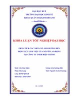 Khóa luận phân tích các nhân tố ảnh hưởng đến động lực làm việc của người lao động tại công ty TNHH hiệp thành 
