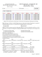 Đề thi giữa học kì 1 môn Hóa học lớp 12 năm 2020-2021 có đáp án - Trường THPT Nguyễn Hữu Thận