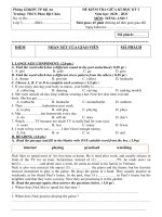 Đề thi giữa học kì 1 môn Tiếng Anh lớp 7 năm 2020-2021 có đáp án - Trường THCS Phan Bội Châu