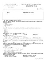 Đề thi giữa học kì 1 môn Hóa học lớp 11 năm 2020-2021 có đáp án - Trường THPT Nguyễn Hữu Thận