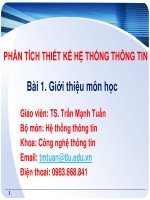 Bài giảng Phân tích thiết kế hệ thống thông tin: Bài 1 - TS. Trần Mạnh Tuấn