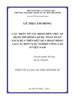 Tóm tắt luận án: Các nhân tố tác động đến việc áp dụng mô hình lập dự toán ngân sách dựa trên kết quả hoạt động tại các đơn vị sự nghiệp công lập ở Việt Nam.