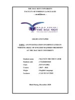 An investigation on difficulties in writing skill of english majored freshmen at thu dau mot university 