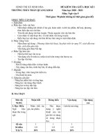 Đề thi giữa học kì 1 môn Ngữ văn lớp 9 năm 2020-2021 có đáp án - Trường THCS Trần Quang Khải