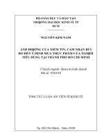 Tóm tắt luận án: Ảnh hưởng của niềm tin, cảm nhận rủi ro đến ý định mua thực phẩm của người tiêu dùng tại Thành phồ Hồ Chí Minh.