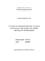 Các nhân tố ảnh hưởng đến việc vận dụng kế toán quản trị tại các đơn vị sự nghiệp trên địa bàn tỉnh bình định 
