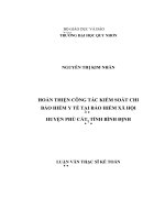 Hoàn thiện công tác kiểm soát chi bảo hiểm y tế tại bảo hiểm xã hội huyện phù cát, tỉnh bình định 