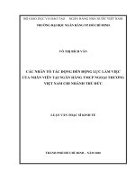 Các nhân tố tác động đến động lực làm việc của nhân viên tại ngân hàng TMCP ngoại thương việt nam  chi nhánh thủ đức  luận văn thạc sĩ quản trị kinh doanh  võ thị bích vân  trần văn đạt người hướng dẫn khoa h 