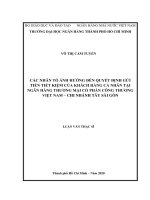 Các nhân tố ảnh hưởng đến quyết định gửi tiền tiết kiệm của khách hàng cá nhân tại ngân hàng thương mại cổ phần Công thương Việt Nam chi nhánh Tây Sài Gòn