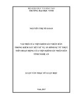 Vai trò của viện kiểm sát nhân dân trong kiểm sát xét xử vụ án hình sự từ thực tiễn hoạt động của viện kiểm sát nhân dân tỉnh nghệ an    