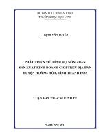 Phát triển mô hình hộ nông dân sản xuất kinh doanh giỏi trên địa bàn huyện hoằng hóa, tỉnh thanh hóa    