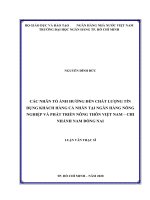 Các nhân tố ảnh hưởng đến chất lượng tín dụng khách hàng cá nhân tại ngân hàng nông nghiệp và phát triển nông thôn việt nam chi nhánh nam đồng nai  luận văn thạc sĩ tài chính ngân hàng 