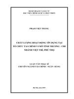 Luận văn thạc sĩ chất lượng hoạt động tín dụng tại tổ chức tài chính vi mô tình thương – chi nhánh việt trì, phú thọ 