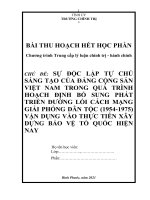 THU HOẠCH TCCT   sự độc lập tự CHỦ SÁNG tạo của ĐCSVN TRONG QUÁ TRÌNH HOẠCH ĐỊNH bổ SUNG PHÁT TRIỂN ĐƯỜNG lối CÁCH MẠNG GIẢI PHÓNG dân tộc (1954 1975) vận DỤNG vào THỰC TIỄN xây DỰNG bảo vệ tổ QUỐC h