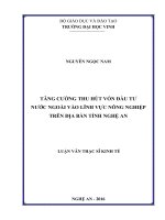 Tăng cường thu hút vốn đầu tư nước ngoài vào lĩnh vực nông nghiệp trên địa bàn tỉnh nghệ an    