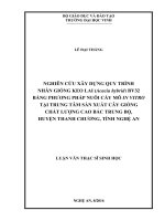 Nghiên cứu xây dựng quy trình nhân giống keo lai ( acacia hybrid) bv32 bằng phương pháp nuôi cấy mô in vitro tại trung tâm sản xuất cây giống chất lượng cao bắc trung bộ, huyện thanh chương, tỉnh nghệ an    