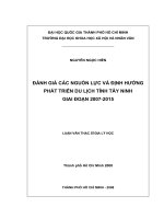 Đánh giá các nguồn lực và định hướng phát triển du lịch tỉnh tây ninh giai đoạn 2007   2015     