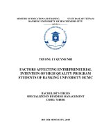 Factors affecting entrepreneurial intention of high quality program students of banking university HCMC 