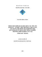 Phân tích mối quan hệ giữa các yếu tố kinh tế  xã hội  môi trường làm cơ sở xây dựng mô hình tích hợp hỗ trợ quy hoạch sử dụng đất nông nghiệp: Trường hợp nghiên cứu tại tỉnh Sóc Trăng.