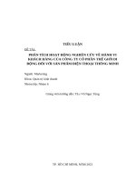 TIỂU LUẬN PHÂN TÍCH HOẠT ĐỘNG NGHIÊN CỨU VỀ HÀNH VI KHÁCH HÀNG CỦA CÔNG TY CỔ PHẦN THẾ GIỚI DI ĐỘNG ĐỐI VỚI SẢN PHẨM ĐIỆN THOẠI THÔNG MINH