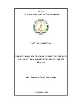 Chuyên đề tốt nghiệp chuyên khoa cấp i  nhận xét công tác chăm sóc sản phụ nhiễm khuẩn sau mổ lấy thai tại bệnh viện phụ sản hà nội năm 2020 