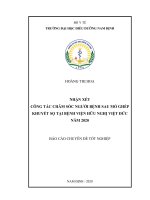 Chuyên đề tốt nghiệp chuyên khoa cấp i  nhận xét công tác chăm sóc người bệnh sau mổ ghép khuyết sọ tại bệnh viện hữu nghị việt đức năm 2020 