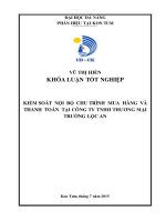 Kiểm soát nội bộ chu trình mua hàng và thanh toán tại công ty tnhh thương mại trường lộc an   