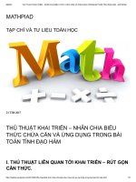 THỦ THUẬT KHAI TRIỂN – NHÂN CHIA BIỂU THỨC CHỨA căn và ỨNG DỤNG TRONG bài TOÁN TÍNH đạo hàm