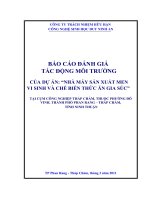 Báo cáo đánh giá tác động môi trường dự án nhà máy sản xuất men vi sinh và chế biến thức ăn gia súc  