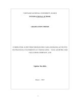 Khoá luận tốt nghiệp tiếng anh: Hoàn thiện quy trình kiểm toán tiền và tương đương tiền tại Công ty kiểm toán và định giá Thăng Long - T.D.K