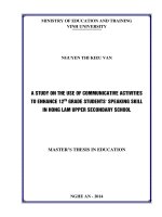 A study on the use of communicative activities to enhance 12th grade students speaking skill in hong lam upper secondary school   masters thesis in education  