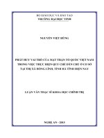 Phát huy vai trò của mặt trận tổ quốc việt nam trong việc thực hiện quy chế dân chủ ở cơ sở tại thị xã hồng lĩnh, tỉnh hà tĩnh hiện nay    