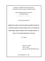 Improving first year english majored studens listening skills with interactive activities of pair work, group work and teachers roles at long an teacher training college     