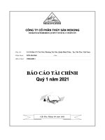 CÔNG TY CỔ PHẦN THỦY SẢN MEKONG MEKONGFISHERIES JOINT STOCK COMPANY  BÁO CÁO TÀI CHÍNH QUÝ I NĂM 2021