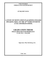Astudy of motivation in learning english speaking skill of the 10th form students at ki anh high school    