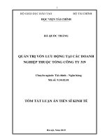 TIỂU LUẬN TỔNG QUAN VỀ TÌNH HÌNH NGHIÊN CỨU QUẢN TRỊ VỐN LƯU ĐỘNG TẠI CÁC DOANH NGHIỆP VÀ CÁC VẤN ĐỀ LIÊN QUAN ĐẾN ĐỀ TÀI LUẬN ÁN THUỘC TỔNG CÔNG TY 319