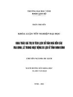 Khai thác giá trị di tích lịch sử văn hóa đền các vua đinh, lê trong hoạt động du lịch ở tỉnh ninh bình    