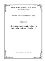 TIỂU LUẬN KINH TẾ CHÍNH TRỊ LÝ LUẬN CỦA KINH TẾ CHÍNH TRỊ HỌC MÁC – LÊNIN VỀ TIỀN TỆ