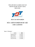 BÁO CÁO THÍ NGHIỆM KIỂM NGHIỆM DƯỢC LIỆU CHỨA SAPONIN 