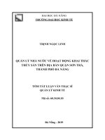 Tóm tắt Luận văn Thạc sĩ Quản lý kinh tế: Quản lý nhà nước về hoạt động khai thác thủy sản trên địa bàn Quận Sơn Trà, thành phố Đà Nẵng