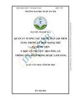 QUẢN LÝ TƯƠNG TÁC THUỐC BẤT LỢI TIỀM TÀNG TRONG KÊ ĐƠN NGOẠI TRÚ TẠI BỆNH VIỆN Y HỌC CỔ TRUYỀN - BỘ CÔNG AN THÔNG QUA HOẠT ĐỘNG DƯỢC LÂM SÀNG  LUẬN VĂN THẠC SĨ DƯỢC HỌC